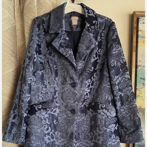 Chicos Blue Tapestry Coat Sz 0